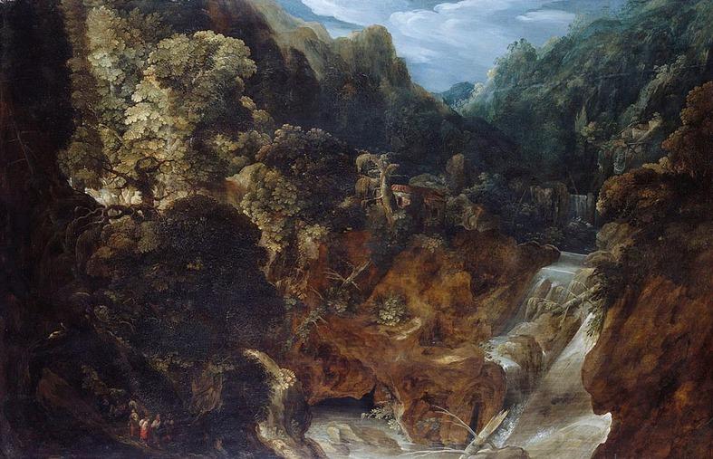 A Rocky Landscape with a Waterfall: the Flight into Egypt