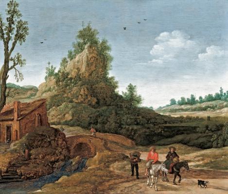 Landscape with Travellers crossing a Bridge before a Small Dwelling Horsemen in the Foreground